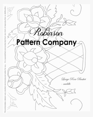 Large Rose Basket Hand Embroidery Pattern - Line Art