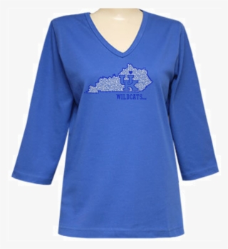 V-neck 3/4 Sleeve Top W/ Uk Wildcats Rhinestone Filled - Long-sleeved T-shirt