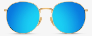Mirror Blue Gold Frame Round Women Sunglasses, Girls - Reflection