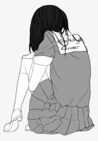 depressed anime girl drawing - broken heart girl png