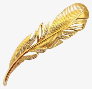 This Christian Dior Gold Plated And Rhinestone Feather - Gold