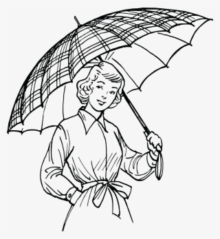 Free Clipart Of A Retro Black And White Woman With - Umbrella Black And White Free Clipart