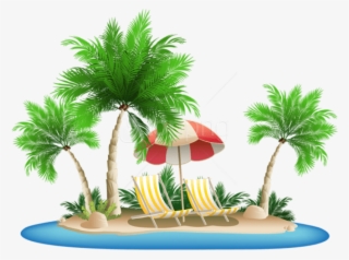 Free Png Download Beach Umbrella With Chairs And Palm - Palm Tree Beach Clipart