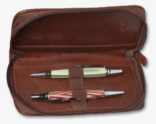 Aston Zipper 2-pen Case Brown Open - Leather