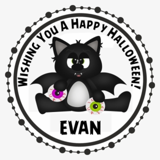 Black Bat Cat Halloween Stickers - Circle Design Frame Vector