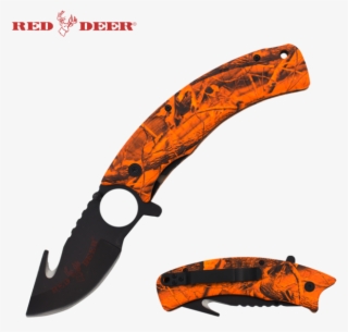 9" Red Deer Hunter Orange Tree Camo Assisted Open Gut - Hunting Knife