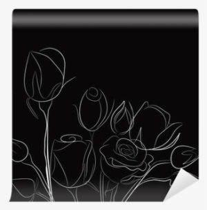 Black Background With White Roses Wall Mural • Pixers® - White