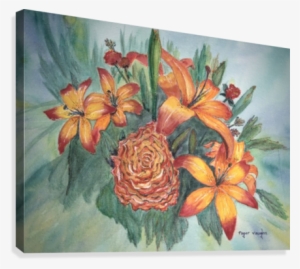Day Lilies And Cabbage Rose Canvas Print - Bouquet