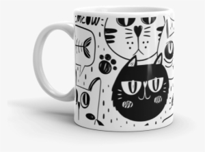 Black And White Cats Multi Pattern Coffee Mug - Cat Faces Pillow Case