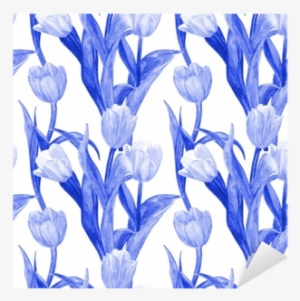 Monochrome Seamless Texture With Blue Tulips For Your - Watercolor Painting