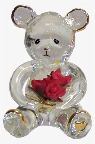 Glass Bear Cub With Bouquet Of Flowers 22k Gold Trim - Figurine