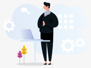 Man On Laptop With Cloud Behind Him - Illustration