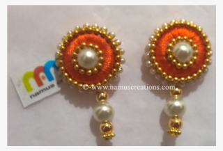 Orange Silk Thread With Moti Combination Earrings - Pearl