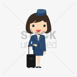 Air Hostess With Suitcase V矢量图形 - Cartoon Drawing Of Air Hostess