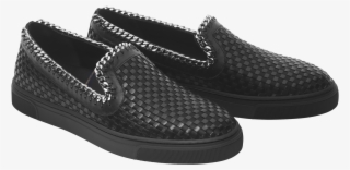 Black Interlaced Slip On Sneakers With Metal Chain - Slip-on Shoe