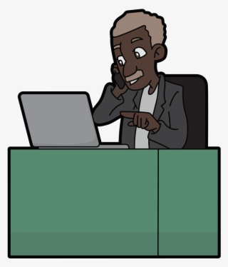 Black Business Man On The Phone And Computer Cartoon - Cartoon