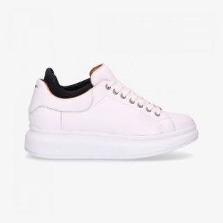 White Lace Up Sneaker Smooth Leather With Neoprene - Skate Shoe