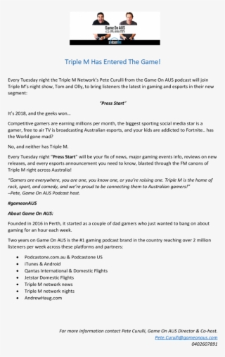 Triple M Has Entered The Game - Document