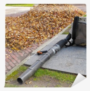 Leaf Blower Beside Pile Of Autumn Leaves Wall Mural - Autumn