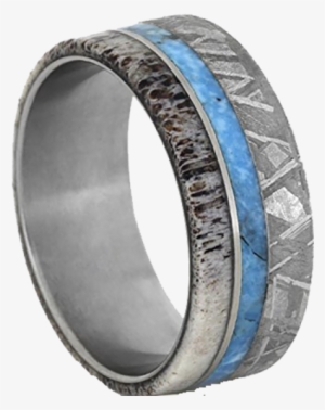 Turquoise Ring With Gibeon Meteorite And Deer Antler - Tungsten Mens Rings Meteorite