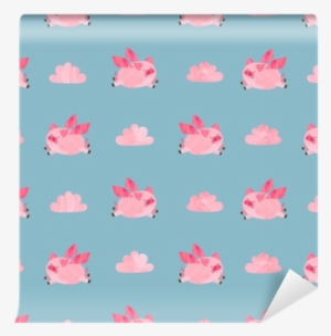 Cute Watercolor Flying Pigs Seamless Pattern - Watercolor Painting