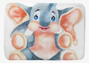 Watercolor Baby Elephant Illustration On White Bath - Watercolor Painting