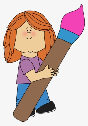 Girl Holding A Giant Paint Brush Clip Art - Girl Reading Clip Art