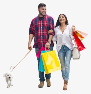 Smiling Couple With Doggie - Cut Out People Shopping