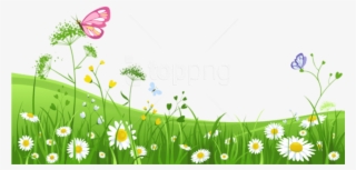 Free Png Grass With Butterfliespicture Png Images Transparent - Green Grass With Flower Background Png