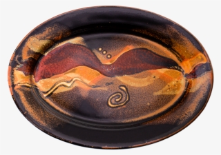 Black Red Brown Oval Plate Handmade Pottery Overhead - Ceramic