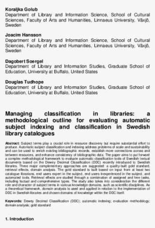 Managing Classification In Libraries - Document