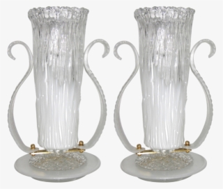 Italian 1980s Art Deco Design Pair Of White And Clear - Vase