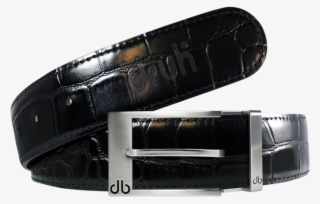 Black Crocodile Textured Leather Belt With Prong Buckle - Belt