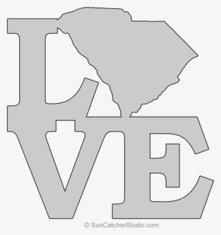 South Carolina Love Map Outline Scroll Saw Pattern - Picket Fence