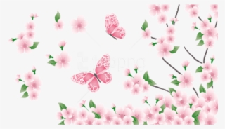 Free Png Download Spring Branch With Pink Flowers And - Pink Flowers And Butterflies