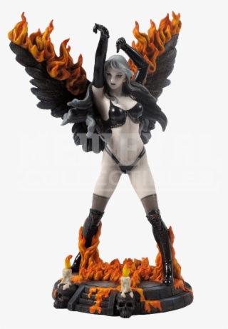 Female Dark Angel With Flaming Wings Statue - Angel