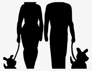 Family Clipart Walking - Couple Walking Dog Silhouette