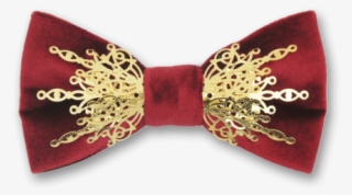 Gothic In Red Velvet Gold Bow Tie - Red And Gold Bow Tie