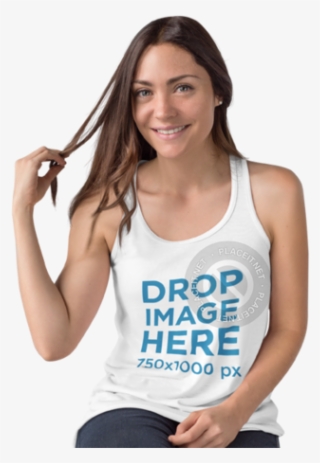Tank Top Mockup Of A Girl Sitting On A Wooden Stool - Better Dead Than Red Girl