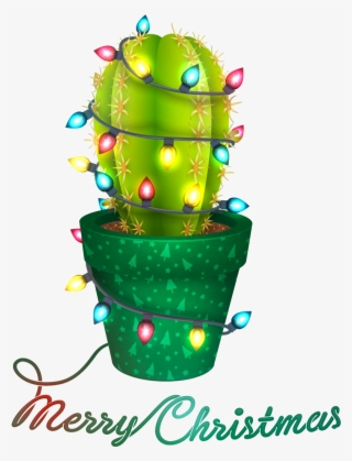 Merry Christmas Cactus Transfer - Cactus With Christmas Lights