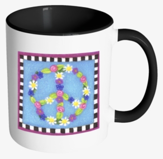 Floral Peace Sign Accent Color Coffee Mug - Funny Cats Mug