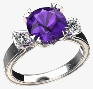 Natural Amethyst And Diamond Three Stone 14k Gold Ring - Pre-engagement Ring