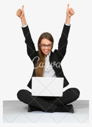 Excited Businesswoman Cross Legged - Sitting