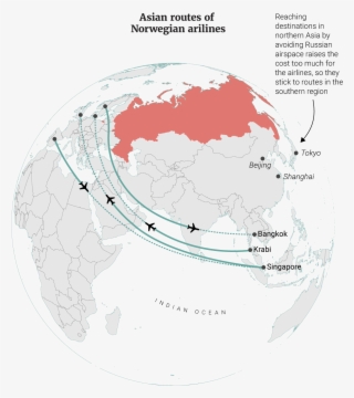 Asian Routes Of Norwegian Airlines - World Map