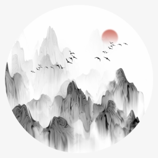 Chinese Style Landscape Ink Birds Png And Psd - Bird