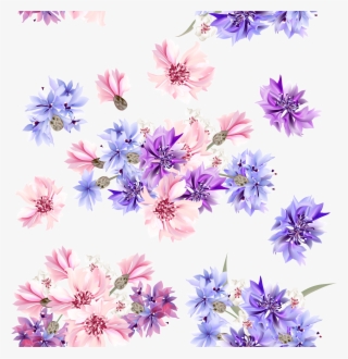 Blue Floral Background - Flowers Purple And Pink