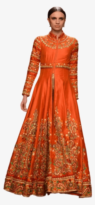 Orange Color Jacket Anarkali And Plazzo Set - Gown