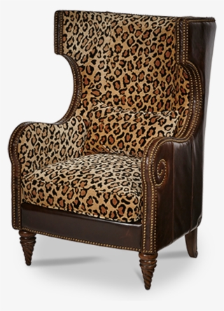 Light Espresso Finish Brown Leather Leopard Print Fabric - Leopard Chair Png
