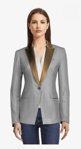 Grey Tuxedo Blazer With Peak Lapels-view Front - Americana Roja