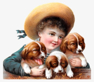 Young Boy Holding Puppies Image Download - Victorian Edwardian Postcards Dogs And Cats
